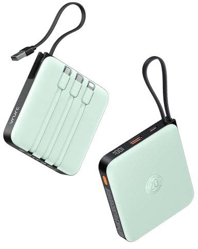 VRURC Portable Power Bank Built-in Cables, 20000mAh 22.5W Fast Charging USB C Battery Pack, Travel Essentials, Phone Charger Battery for iPhone 17/16/15 Series, Samsung Galaxy Series, Green(1 Pack)
