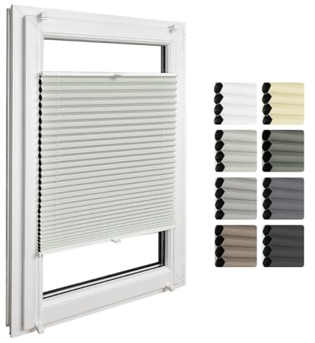 Home-Vision® Premium Doppelplissee Wabenplissee ohne Bohren mit Klemmfix (Weiß-Grau-Grün, B90cm x H200cm) Modern Klemmfix Blickdicht Plissee Sonnenschutz Hitzeschutz Jalousie für Fenster Thermo