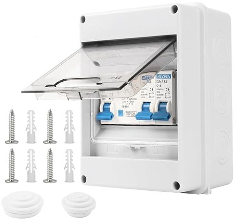 2 Way Consumer Unit Circuit Breaker: IP65 Wateproof Protection Garage Consumer Unit Anti-Leakage Fuse Box for Homes Office Garages Workshops Factory | 40A 30mA RCD 2MCB 6A+16A