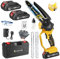 Mini Chainsaw 6 Inch, Electric Chainsaw Cordless with,Ultra-Long Battery Life & 2 Chains, Light Weight Battery, Small Chain Saw with Safety Lock for Wood Cutting Tree Pruning, Seniors Friendly