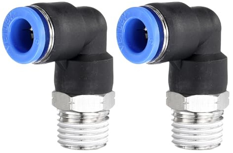 sourcing map 90 Push to Connect Fittings 1/4 NPT x 8mm ID 2pcs | Male Thread,Elbow Fitting Quick Connect Air Hose Pneumatic,for Water Gas Oil Pipe