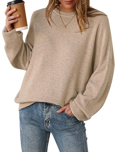 Arach&Cloz Womens Oversized Sweaters Batwing 2026 Spring Summer Fashion Outfits Trendy Crewneck Cozy Long Sleeve Plus Size Casual Teacher School Spring Cashmere Capsule Wardrobe Tops Winter Camel S