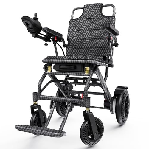 Sedia a rotelle elettrica leggera pieghevole per adulti con batteria al litio da 24 Ah/motore da 500 W, sedia a rotelle motorizzata portatile, capacità di carico 120kg (A10-12AH)