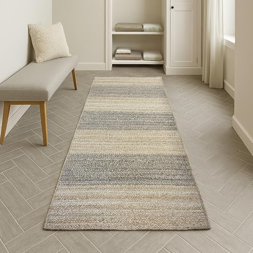 MY-RUG Jute-Teppich Läufer 200x80 cm | handgewebt aus 100% Jute im Boho-Stil | für Wohnzimmer und Schlafzimmer | Sisalteppich, Naturteppich in Sisaloptik | Bast Teppich beige grau Earth Weave