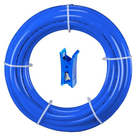 Tubo flessibile per frigorifero blu HUAZIZ da 10 metri, tubo flessibile di ingresso, tubo flessibile per osmosi per frigorifero affiancato, filtro per acqua, acquario, 3/8 (9,53 mm)con tagliatubi blu