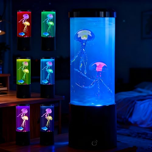 Jellyfish Lava Lamp Aquarium Light,Jellyfish Lamp LED Mood Light,USB Operated Round Realistic Aquarium Mood Light Decoration for Home Decor, Great Gifts for Kids,7 Color Modes & 4 Light Modes