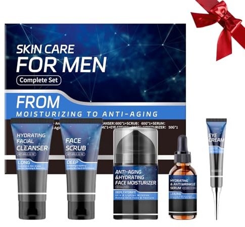 Herren Hautpflege Set, Anti-Aging Gesichtspflege Set mit Reiniger,Peeling,Serum,Augencreme & Gesichtscreme, Straffende Geschenke Skincare Set für Männer Weihnachtsgeschenke Herren Pflegeset (5-teilig)