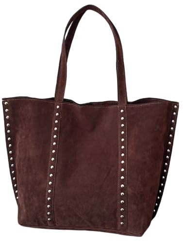 Xoeryoy Bolso de mano de ante Bolso de hombro de ante con tachuelas elegantes Bolsos de hombro para mujer