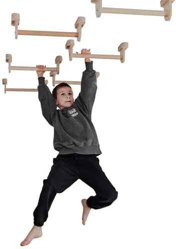 Kids Monkey Bars – Set of Climbing Rods, Indoor Wall-Mounted Monkey Bars for Kids, Wooden Climbing Handles for Home Gym, Montessori Playroom, Made in Ukraine (Short Climbing Rods)