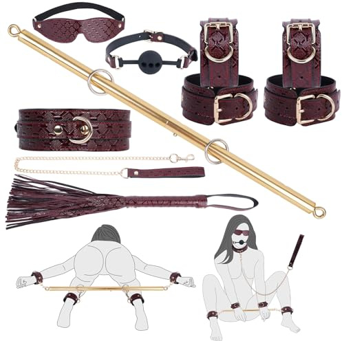 10PCS BDSM Kit Spreader Bar Sex Toys Furniture Restraints, Stunning Leather Bondage Set Handcuffs Ankle Cuffs for Couples Adult Sexual Games Play Kinky