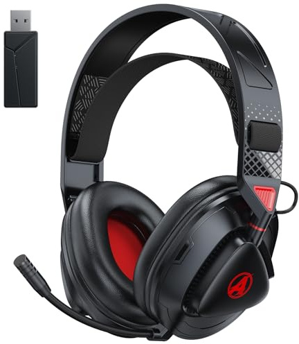 Awinnasey PH3 Wireless Gaming Headset with Mic for PS5, PS4, PC, Switch, Mac - 2.4GHz Bluetooth Gaming Headphones Wireless - Low Latency, Lossless Audio Headset for Gaming, Light Red