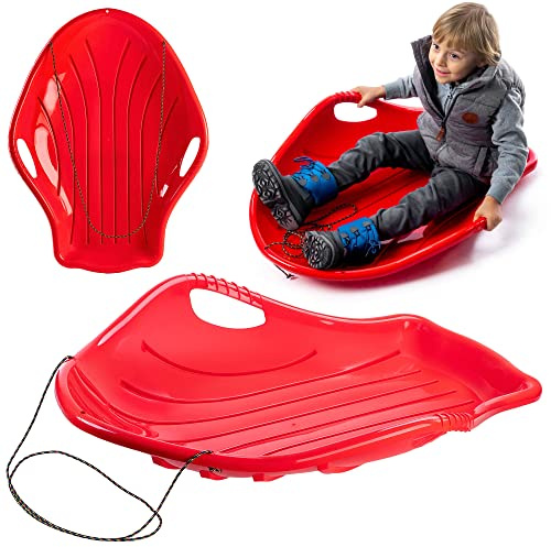 KADAX Poporkade, 94 x 69 x 18 cm Bob släde för barn och vuxna, släde av plast, barnsläde, plastrodel, snöglidare, snöskav (röd)