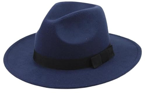 Fedora-Hut klassischer dunkelblauer Fedora-Hut mit breiter Krempe Gürtel Sonnenschutz durchschnittliche Größe vielseitig kombinierbar ideal für den Alltag
