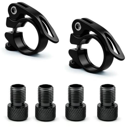 GTYHH 2 Colliers De Serrage De Tige De Selle De VTT Noirs, 4 Adaptateurs De Valve De Vélo, Colliers De Tige De Selle en Aluminium À Dégagement Rapide, Accessoires D'Adaptateur en Cuivre Français.