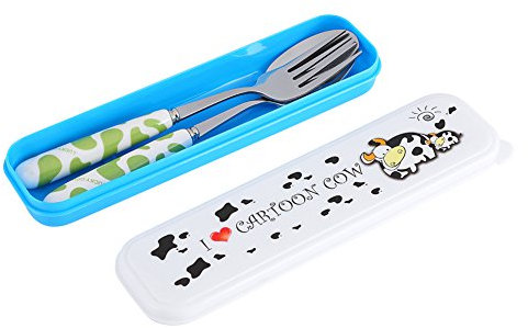 Set di Posate da tavola in Acciaio Inox forchette Cucchiaio Posate con Scatola Portatile per Bambini da Picnic out Green