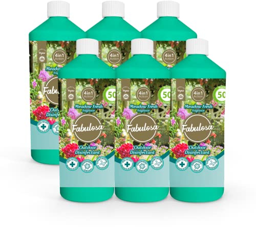 Fabulosa 4 in 1 All Purpose Outdoor Disinfectant, Cleaner and Odour Remover for Patios, Driveways and Decking, 1L, 6 Pack, Meadow Fresh