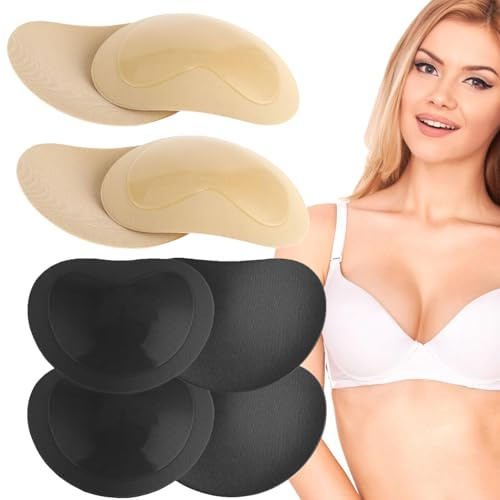 Norhogo 4 Paia Imbottiture Reggiseno, Imbottitura Spugna Rilievo Reggiseno, Imbottiture Autoadesive Reggiseno Inserti Estraibile Push Up Seno Rinforzatore per Bikini, 2 Forme Nudo + Nero