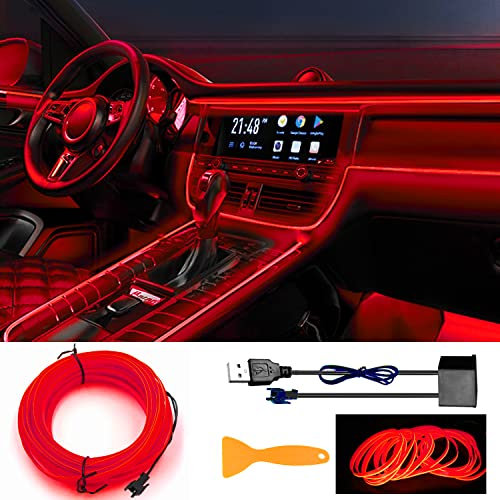 LED Coche Interior,Luces LED Coche,5m/16.5ft Luces Coche Interior,Iluminación LED Interior para Coche,Luces LED Coche Interior para Tapicería De Automóvil con 6mm de Margen de Costura