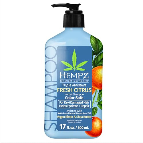 Hempz Biotin Hair Shampoo - Growth & Strengthening for Dry, Damaged, Color-Treated - Hydrating, Softening, Moisturizing Shampoo w/Natural Hemp Seed Oil & Shea Butter 17 Fl OZ, Peach & Grape Fruit