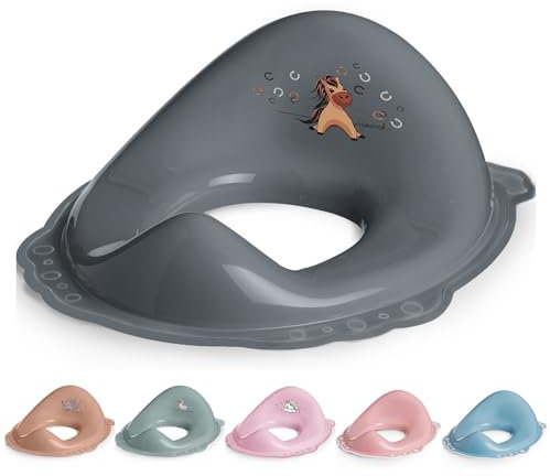 DOCARI Toilettensitz Kinder Klositz Aufsatz rutschsicher & ergonomisch Pferd grau - Toilettenaufsatz Kinder WC Sitz für komfortables sicheres Toilettentraining - Kindertoilettensitzaufsatz ab 2 Jahre
