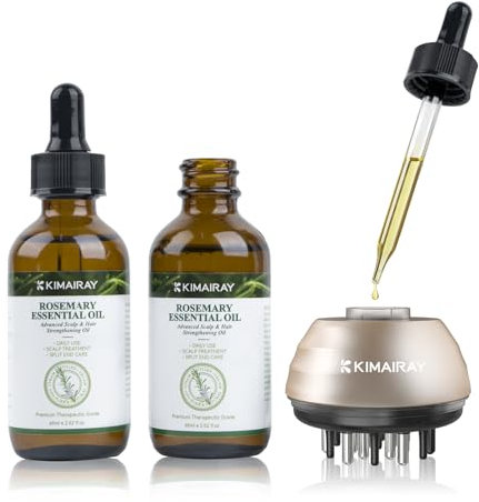 2 * 60ML Rosmarinöl Haare + Applikator Flasche Haare, Kimairay Rosmarinöl für Haarwachstum, Kopfhaut Massagebürste mit Haaröl Rosmarin, Haarbehandlungsset für Männer und Frauen