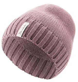 Stickad mössa i lammull, Pastelllila