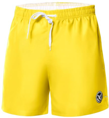 Ladeheid Bañador Hombre Short Deportivo de Baño con Forro Interior de Malla, Secado Rápido, Cintura con Cordón y Bolsillos, Cómodo para Playa, Piscina o Gimnasio LA40-198 (Amarillo, XL)