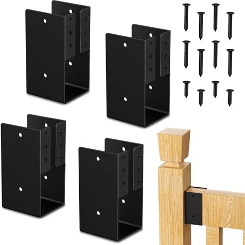 Mordx 4 verdeckte Balken-Aufhänger, verdeckter Flansch-Lichtbalkenaufhänger, Geländerhalterung zum Verbinden von 5,1 x 10,2 cm Holz an Geländer-Holzpfosten, robustes Metall, Schwarz