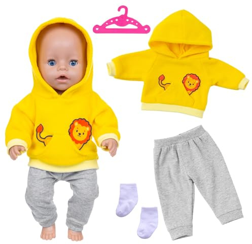Baby Doll Clothes for 14-18 Inch Dolls, Cute Doll Clothing Outfits mit Doll hoodie + Pants + Socks + Hanger, Sweet Doll Clothes New Dress, Doll Clothes Accessories 43cm, Gift for Kids