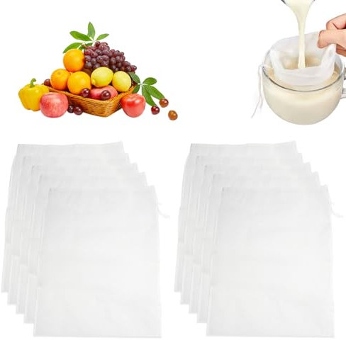 10 Pezzi Sacchetti per Latte di Noci 20 X 30cm, 100 Maglie Sacchetti Nylon Filtro di Ad Alta Densità con la Coulisse, Borsa per Il Latte di Noci per Il Latte di Noci, Succo di Frutta, Latte di Soia