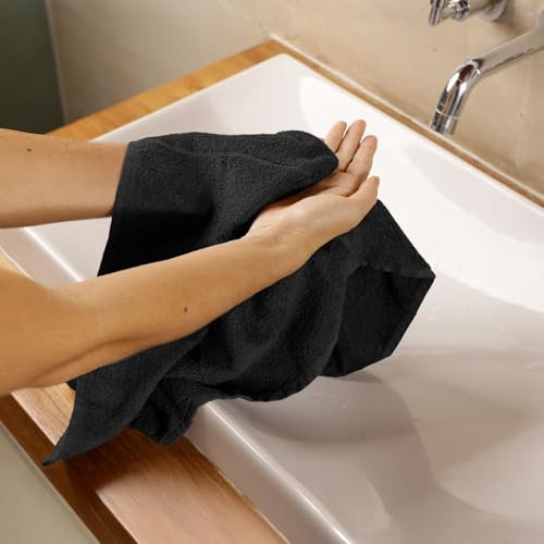 KARAT Gesichtshandtücher 24er Set, 30 x 30 cm, Schwarz, 100% Baumwolle, Waschlappen, Handtuch, schnelltrocknend und Oeko-Tex 100 Zertifiziert (Bay)