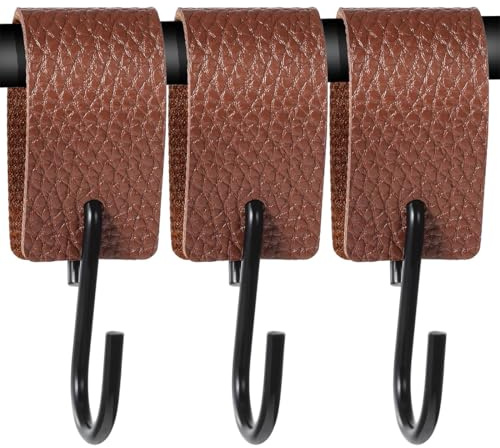 Confezione da 3 ganci a S in pelle, ganci multiuso con passanti in pelle, ganci a S per cucina, bagno, esterno, ganci da campeggio a forma di S (marrone)