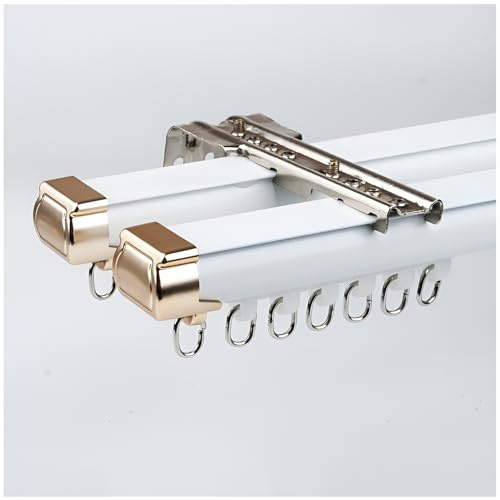 Aluminum Curtain Track Double Curtain Rod Curtain Rail System Ceiling/Wall Mounted For Living Room Bedroom Shower Stall(White-wall,3.0m/9.8ft)