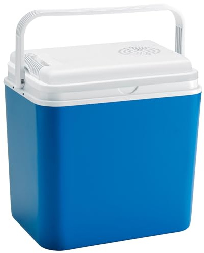 Harbour Housewares 30L 12V Electric Cool Box – Blue Large Portable Car Cooler, Insulated Camping Fridge, Travel Ice Chest with 12V Adaptor for Road Trips, Picnic, Beach & Outdoor Use