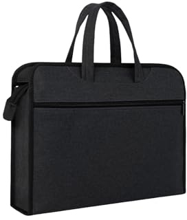 Oxford Document Bag with Handle Waterproof Lightweight Portable File Bag for Carrying Paper Files Books Filing Folder (Black)