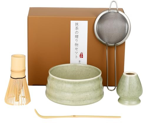 BUCOMTU 5 teiliges Matcha Set inkl. Schale, Chasen, Chasen Halter,Sieb & Bambuslöffel, Professionelles Zubehör für Anfänger,Premium matcha zubehör