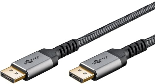 goobay DisplayPort Kabel 2.1-54 Gbit/s, 8K/144 Hz, 3m, DP-Kabel im Metall-Design, Sharkskin Grey, Ultrahohe 10K-Auflösung, HDCP 2.2, FreeSync, G-Sync, Dynamic HDR, Vergoldete Stecker 75681