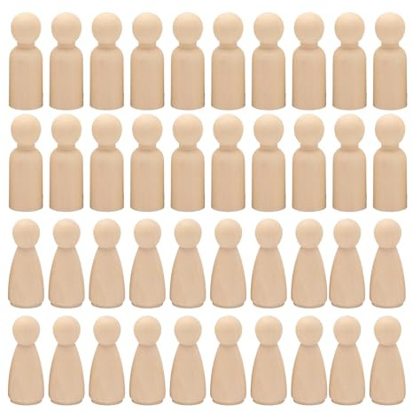 fKiZanthene Wooden Peg Dolls Set, 40Pcs 35mm Unfinished Wooden People Figures (20 Boy & 20 Girl), Ideal for Kids DIY Craft, School Projects & Creative Play