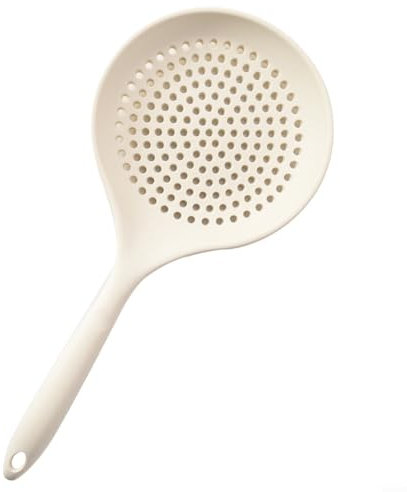 Fauhapyway Grande schiumarola in silicone con manico lungo, resistente al calore, per tagliatelle, verdure, pasta, cibo drenante (bianco)