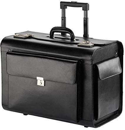 Pilotenkoffer Leder Groß Aktenkoffer XL Koffer Trolley 45L Schwarz 50 cm Bowatex
