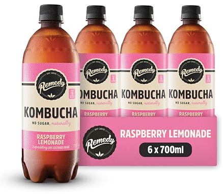 Remedy Kombucha Tea - Raspberry Lemonade - Sparkling Live Cultured Drink - Naturally Sugar Free Soft Drink - Probiotic Drink for Gut Health - 6 x 700ml
