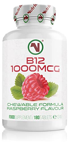 Chewable Vitamin B12 Tablets - Methylcobalamin Supplement - Flavoured Metabolism and Energy Boosting, Vegan Tablets. (Raspberry 1000mcg, 180)