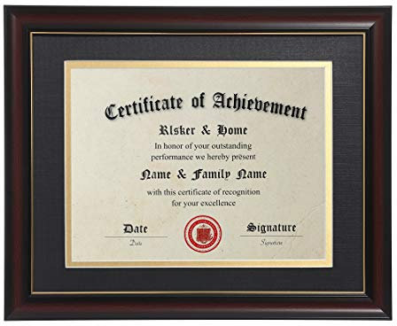 ELSKER&HOME 8.5x11 Diploma Frames with Mat, Classic Cherry Wood, 8.5x11 or 11x14 Inch - Double Matte Black with Gold Rim