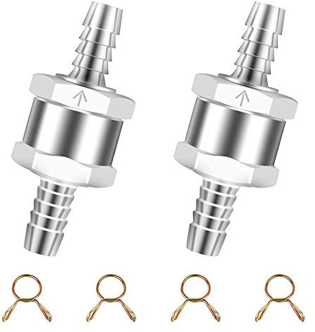 2 Stück Kraftstoff Rückschlagventil 8mm Aluminium Ventil Rückschlagventil mit 4 Stück Kraftstoffschlauch Federklemmen, Auto Vergaser für Benzin Dieselöl Pflanzenöl Wasser