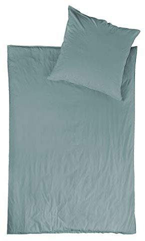 jilda-tex Bio-Bettwäsche Stone-Washed Renforce Lissabon 100% Bio-Baumwolle Knitterlook Stehsaum Bügelfrei Uni Leinen-Optik Bügelfrei Made in Green (Steinblau, 200 x 200 cm)