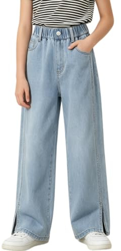 Rolanko Jeans Bambino, Pantaloni Denim Blu Dritto Fori Vintage per Bambini, Blue Split, Taglia: 160