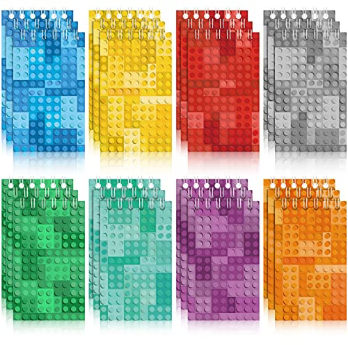 Dianelhall 24 Pack Kids Brick Mini Notebooks for Party Bag Building Block Small Notepads Piñata Fillers Carnival Goodie Bag Stuffers Teacher Classroom Supplies for Mining Game Birthday Party Favor