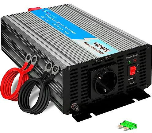 EXTRALINK Wechselrichter 12V auf 230V Reiner Sinus 1000W 2000W Spitze – Spannungswandler mit USB, Lüfter & 4-Fach Schutz – für Auto, Wohnmobil, Boot, Camping, empfindliche Geräte, Solar