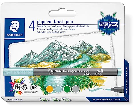 STAEDTLER - Pigment Art - Pigment brush 371 - Blister 4 feutres pointe pinceau couleurs assorties - 371 BK4-2