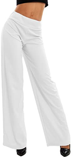 Toocool Pantalon Femme Chic et Élégant, Pantalon Palazzo pour Femmes à Taille Elastique Fluide Classique pour Femmes VI-9292 [M, Blanc]